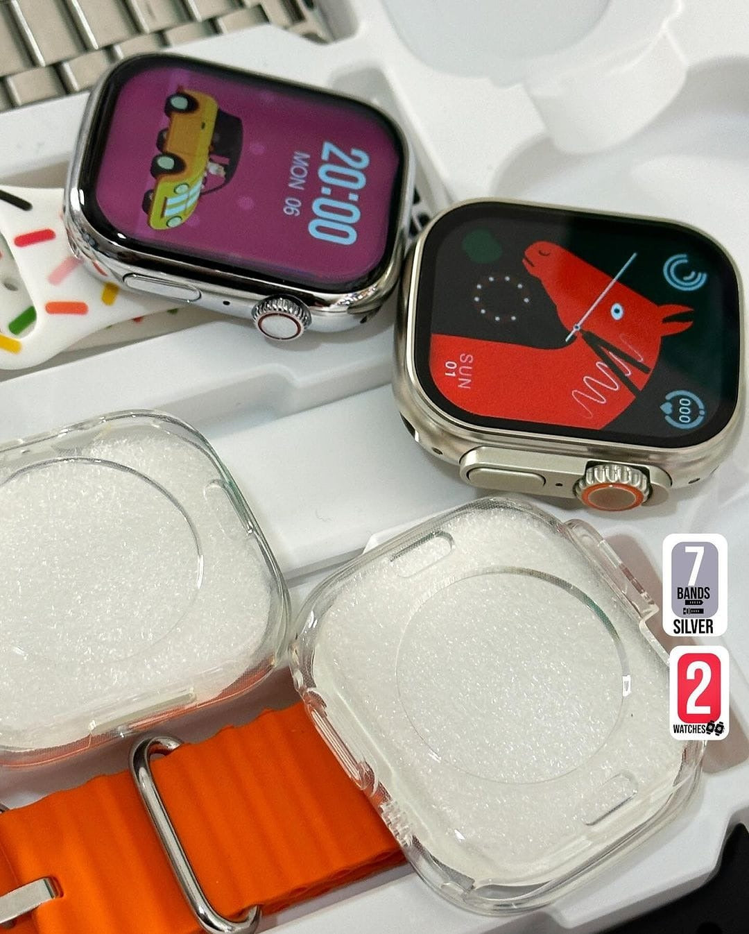 i50 New Model Smart Watch Bundle – 7 Original Straps, 2 Premium Watches & 2 Protective Covers