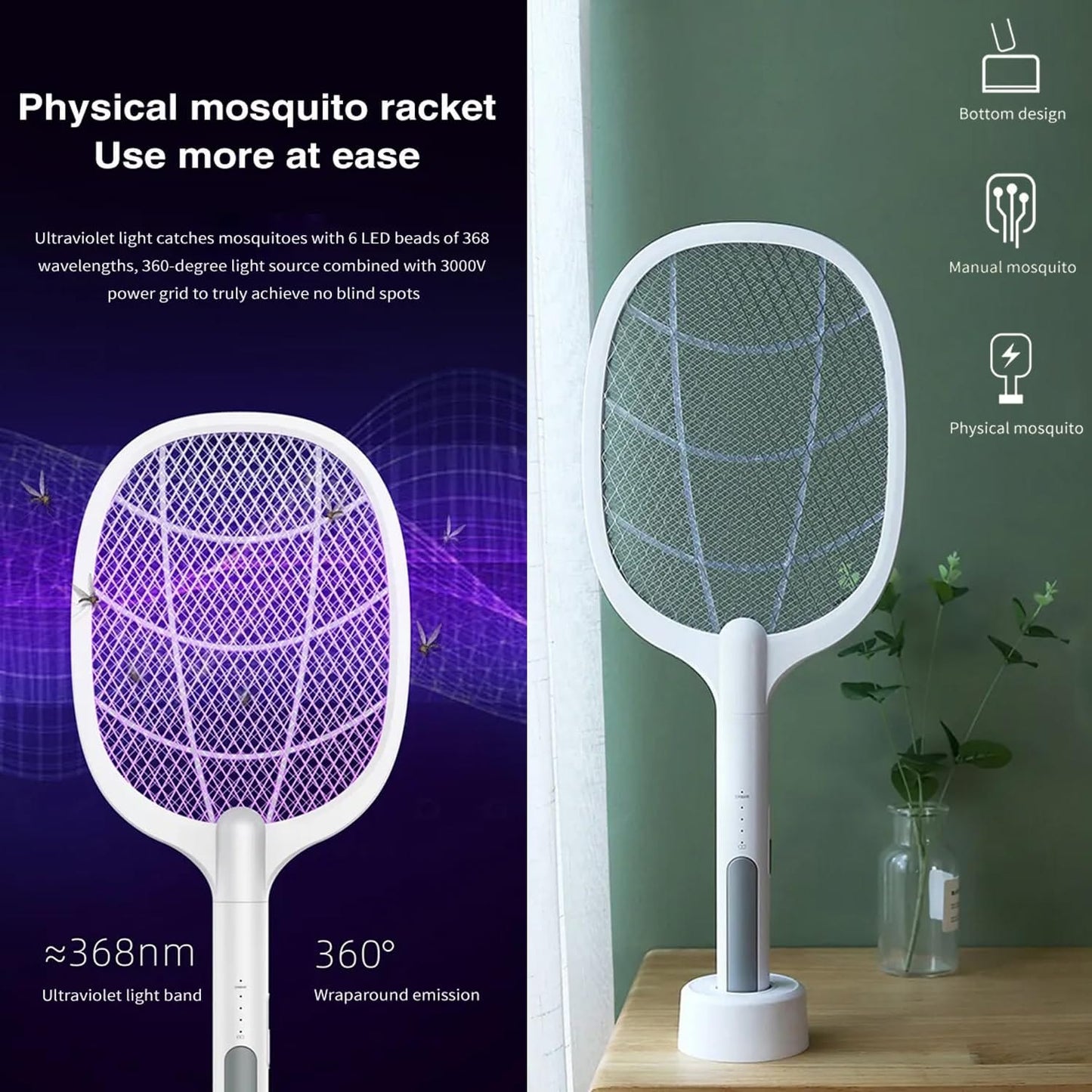 Electric Mosquito Swatter Racket – USB Rechargeable with UV Light Trap