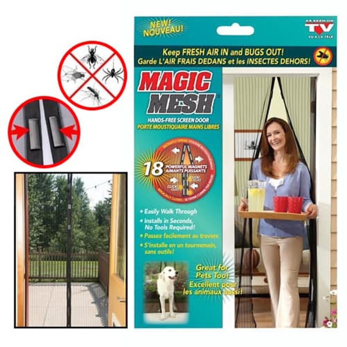 Premium Quality Mosquito Magic Mesh Set With 20 Wood Tacks 12 Hocks And 2 Mesh Panels 83x39.5 Inches