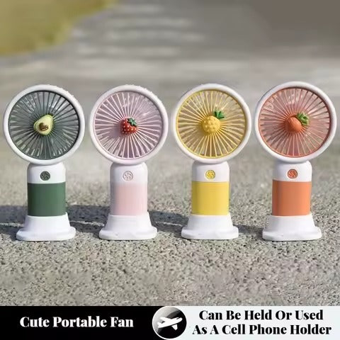 Portable Mini USB Fan Handheld | Rechargeable Mini Handy Fruit Character Fan Portable USB Cooling Fan Cute Design Handheld Fan for Kids and Travel - With Cable (Random Colour)