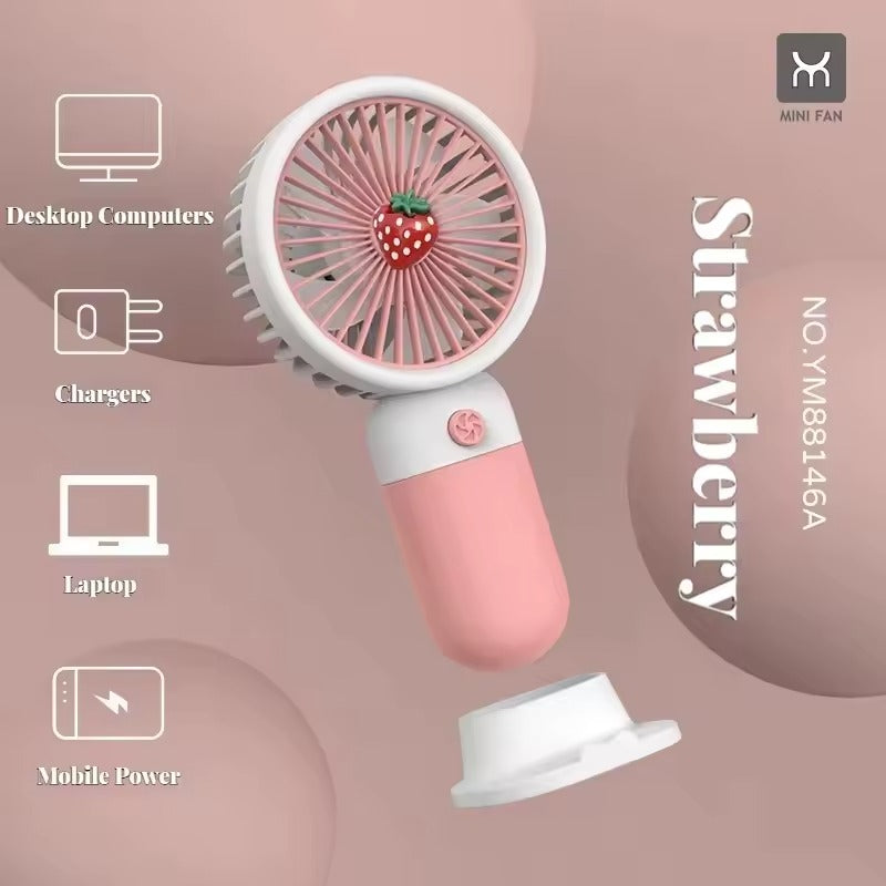 Portable Mini USB Fan Handheld | Rechargeable Mini Handy Fruit Character Fan Portable USB Cooling Fan Cute Design Handheld Fan for Kids and Travel - With Cable (Random Colour)
