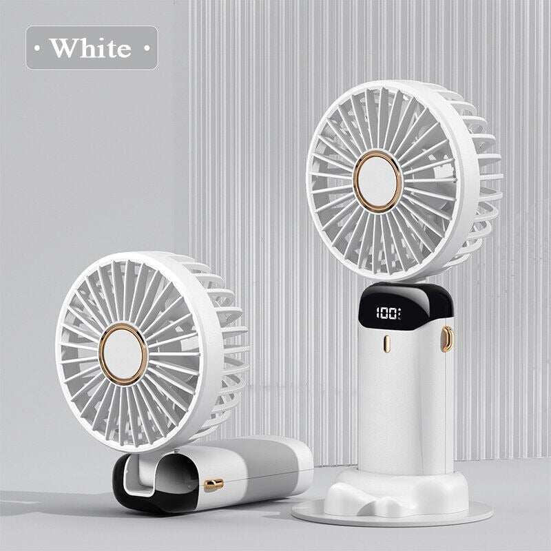 Digital Display Portable Mini Fan – 5-in-1 Multipurpose USB-C Rechargeable Handheld Fan (Random Color)