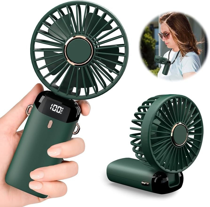 Digital Display Portable Mini Fan – 5-in-1 Multipurpose USB-C Rechargeable Handheld Fan (Random Color)