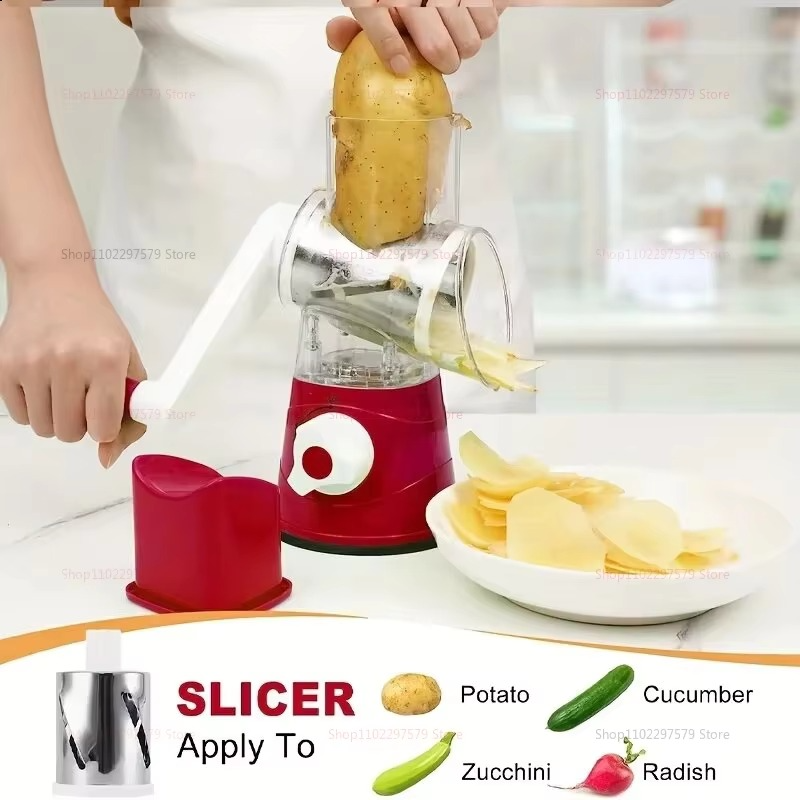 3-in-1 Manual Vegetable Chopper & Rotary Grater – Fast Kitchen Slicer & Shredder