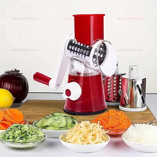 3-in-1 Manual Vegetable Chopper & Rotary Grater – Fast Kitchen Slicer & Shredder