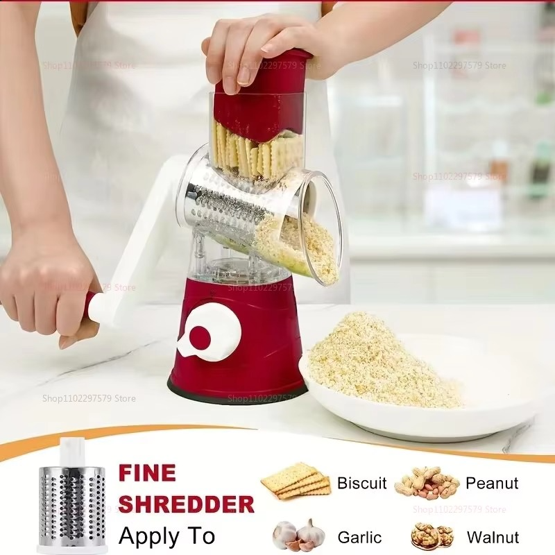 3-in-1 Manual Vegetable Chopper & Rotary Grater – Fast Kitchen Slicer & Shredder