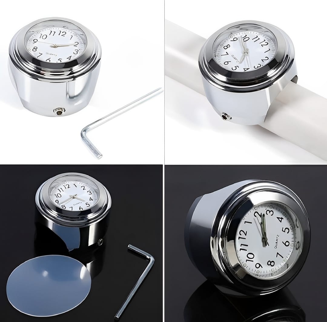 Universal Chrome Motorcycle Handlebar Clock – Waterproof Luminous Quartz Watch