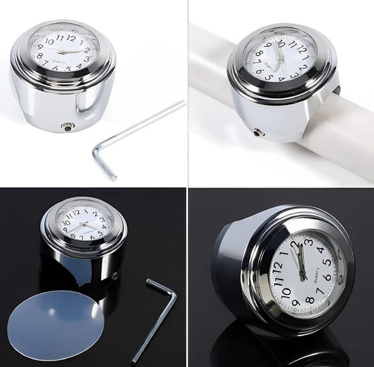 Universal Chrome Motorcycle Handlebar Clock – Waterproof Luminous Quartz Watch